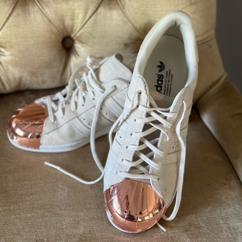 Adidas Superstar 80s Rose Gold Metal Toe Sneakers Sz 8.5